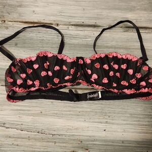 Black and Pink Heart Half Cup Push Up Bra